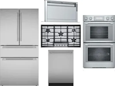 5 Piece Package Includes Refrigerator, Cooktop, Wall Oven, Hood And Dishwasher
