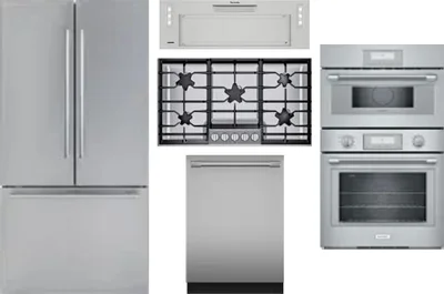 5 Piece Package Includes Refrigerator, Cooktop, Wall Oven, Hood And Dishwasher