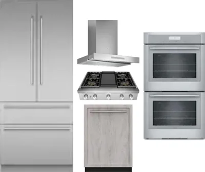 5 Piece Package Includes Refrigerator, Cooktop, Wall Oven, Hood And Dishwasher