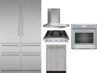 5 Piece Package Includes Refrigerator, Cooktop, Wall Oven, Hood And Dishwasher