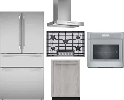 5 Piece Package Includes Refrigerator, Cooktop, Wall Oven, Hood And Dishwasher