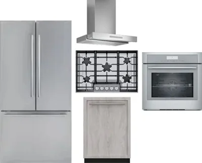 5 Piece Package Includes Refrigerator, Cooktop, Wall Oven, Hood And Dishwasher