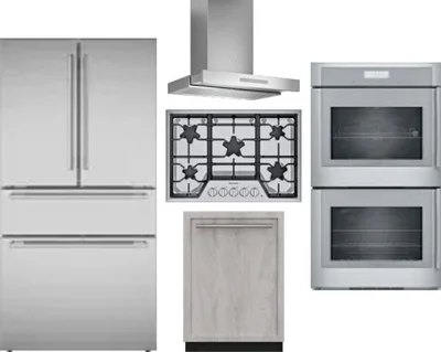 5 Piece Package Includes Refrigerator, Cooktop, Wall Oven, Hood And Dishwasher