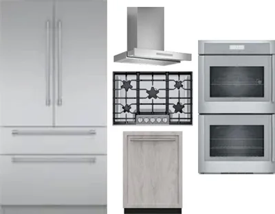 5 Piece Package Includes Refrigerator, Cooktop, Wall Oven, Hood And Dishwasher