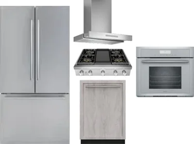 5 Piece Package Includes Refrigerator, Cooktop, Wall Oven, Hood And Dishwasher