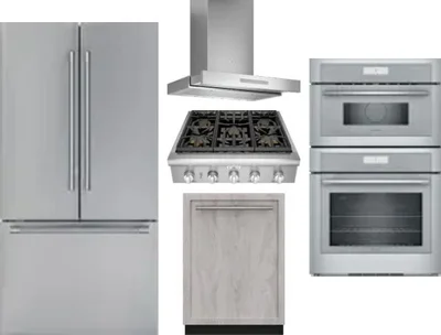 5 Piece Package Includes Refrigerator, Cooktop, Wall Oven, Hood And Dishwasher