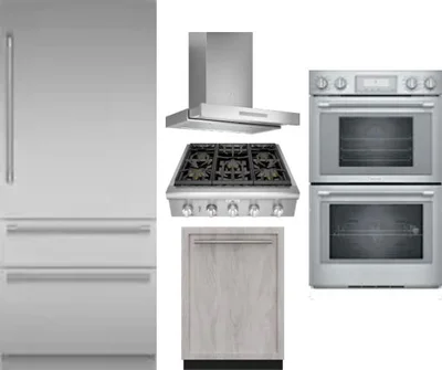 5 Piece Package Includes Refrigerator, Cooktop, Wall Oven, Hood And Dishwasher