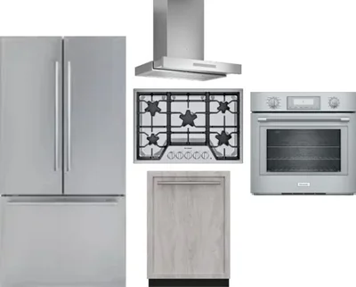 5 Piece Package Includes Refrigerator, Cooktop, Wall Oven, Hood And Dishwasher