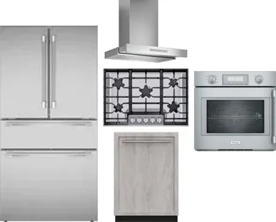 5 Piece Package Includes Refrigerator, Cooktop, Wall Oven, Hood And Dishwasher