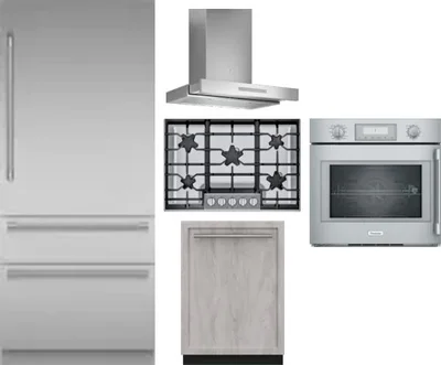 5 Piece Package Includes Refrigerator, Cooktop, Wall Oven, Hood And Dishwasher