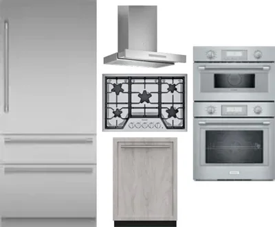 5 Piece Package Includes Refrigerator, Cooktop, Wall Oven, Hood And Dishwasher