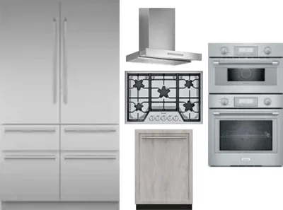 5 Piece Package Includes Refrigerator, Cooktop, Wall Oven, Hood And Dishwasher