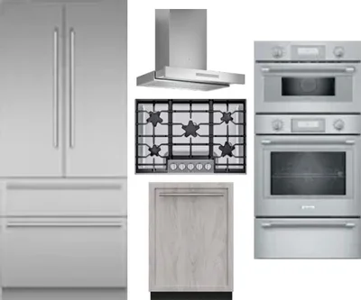 5 Piece Package Includes Refrigerator, Cooktop, Wall Oven, Hood And Dishwasher