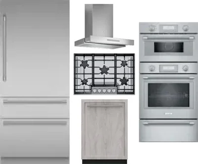 5 Piece Package Includes Refrigerator, Cooktop, Wall Oven, Hood And Dishwasher