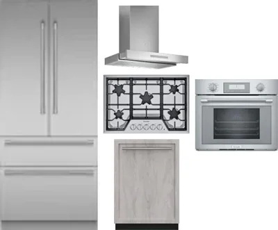 5 Piece Package Includes Refrigerator, Cooktop, Wall Oven, Hood And Dishwasher