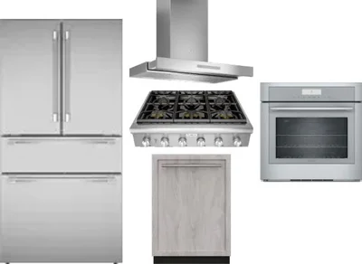 5 Piece Package Includes Refrigerator, Cooktop, Wall Oven, Hood And Dishwasher