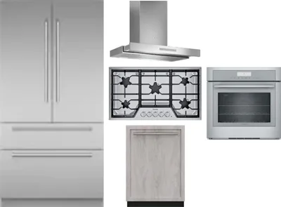 5 Piece Package Includes Refrigerator, Cooktop, Wall Oven, Hood And Dishwasher