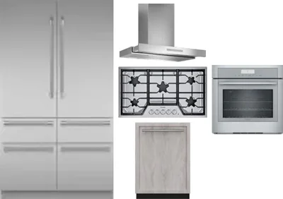 5 Piece Package Includes Refrigerator, Cooktop, Wall Oven, Hood And Dishwasher