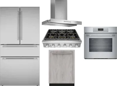 5 Piece Package Includes Refrigerator, Cooktop, Wall Oven, Hood And Dishwasher