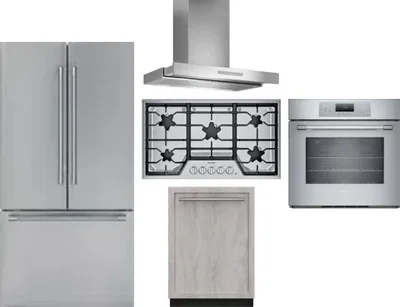 5 Piece Package Includes Refrigerator, Cooktop, Wall Oven, Hood And Dishwasher