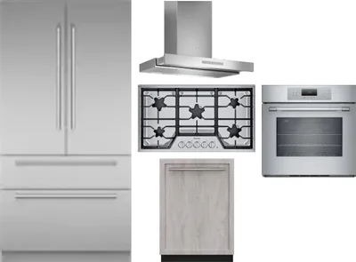 5 Piece Package Includes Refrigerator, Cooktop, Wall Oven, Hood And Dishwasher