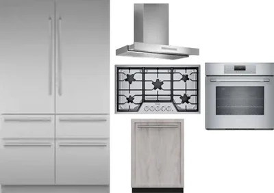 5 Piece Package Includes Refrigerator, Cooktop, Wall Oven, Hood And Dishwasher