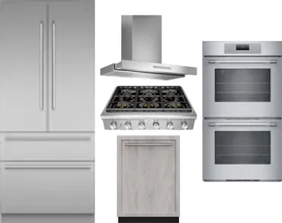 5 Piece Package Includes Refrigerator, Cooktop, Wall Oven, Hood And Dishwasher