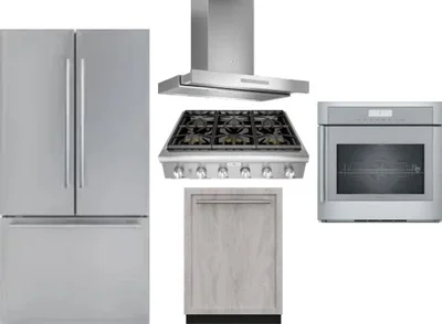 5 Piece Package Includes Refrigerator, Cooktop, Wall Oven, Hood And Dishwasher