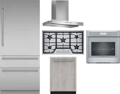 5 Piece Package Includes Refrigerator, Cooktop, Wall Oven, Hood And Dishwasher