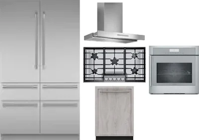 5 Piece Package Includes Refrigerator, Cooktop, Wall Oven, Hood And Dishwasher