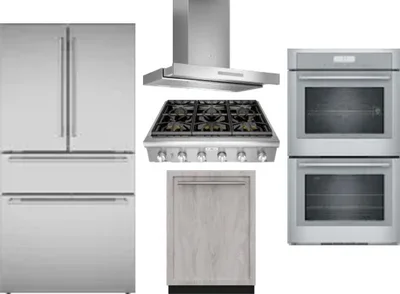 5 Piece Package Includes Refrigerator, Cooktop, Wall Oven, Hood And Dishwasher