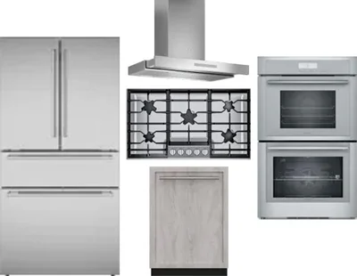 5 Piece Package Includes Refrigerator, Cooktop, Wall Oven, Hood And Dishwasher