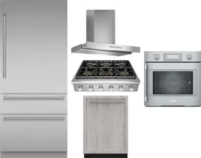 5 Piece Package Includes Refrigerator, Cooktop, Wall Oven, Hood And Dishwasher