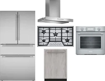 5 Piece Package Includes Refrigerator, Cooktop, Wall Oven, Hood And Dishwasher