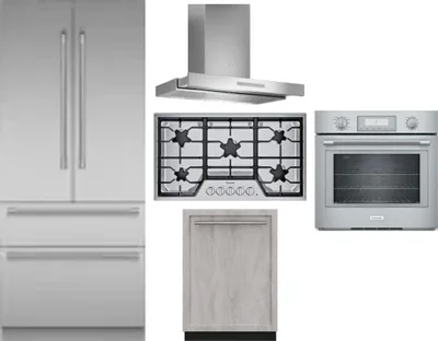 5 Piece Package Includes Refrigerator, Cooktop, Wall Oven, Hood And Dishwasher