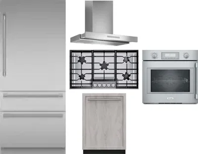 5 Piece Package Includes Refrigerator, Cooktop, Wall Oven, Hood And Dishwasher