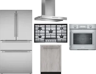 5 Piece Package Includes Refrigerator, Cooktop, Wall Oven, Hood And Dishwasher