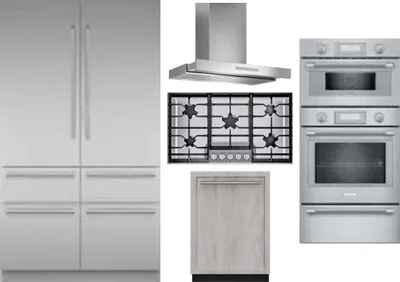 5 Piece Package Includes Refrigerator, Cooktop, Wall Oven, Hood And Dishwasher