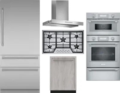 5 Piece Package Includes Refrigerator, Cooktop, Wall Oven, Hood And Dishwasher