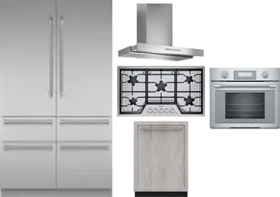 5 Piece Package Includes Refrigerator, Cooktop, Wall Oven, Hood And Dishwasher