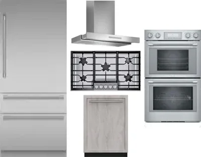 5 Piece Package Includes Refrigerator, Cooktop, Wall Oven, Hood And Dishwasher