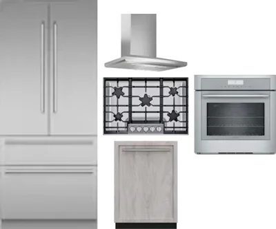 5 Piece Package Includes Refrigerator, Cooktop, Wall Oven, Hood And Dishwasher