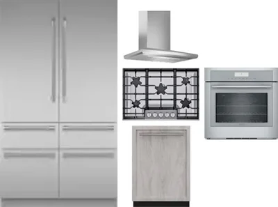 5 Piece Package Includes Refrigerator, Cooktop, Wall Oven, Hood And Dishwasher