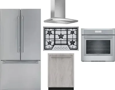 5 Piece Package Includes Refrigerator, Cooktop, Wall Oven, Hood And Dishwasher