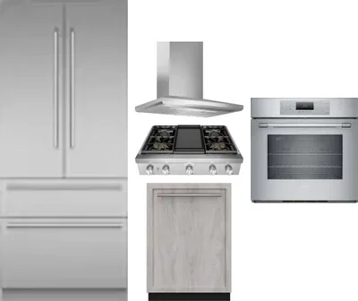 5 Piece Package Includes Refrigerator, Cooktop, Wall Oven, Hood And Dishwasher