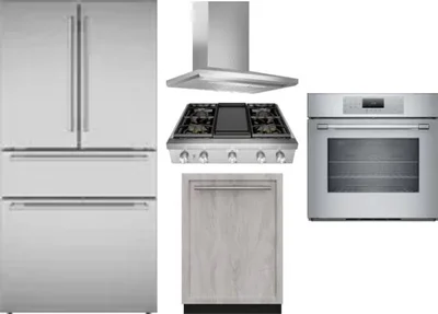 5 Piece Package Includes Refrigerator, Cooktop, Wall Oven, Hood And Dishwasher