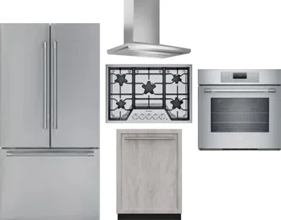 5 Piece Package Includes Refrigerator, Cooktop, Wall Oven, Hood And Dishwasher