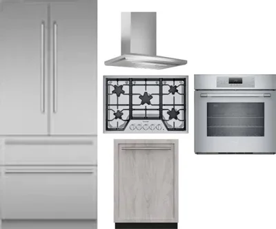 5 Piece Package Includes Refrigerator, Cooktop, Wall Oven, Hood And Dishwasher