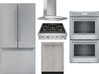5 Piece Package Includes Refrigerator, Cooktop, Wall Oven, Hood And Dishwasher