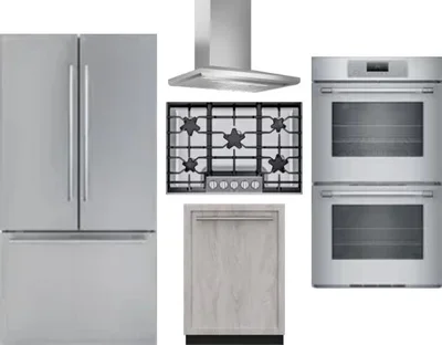 5 Piece Package Includes Refrigerator, Cooktop, Wall Oven, Hood And Dishwasher